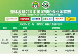 善林金融2017中国足球协会业余联赛大区赛北一、南四赛程出炉