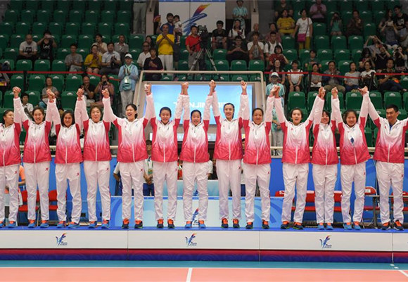 高清組圖：全運會排球女子21歲以下年齡組頒獎儀式，天津隊奪冠